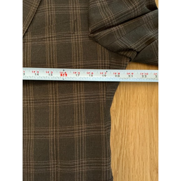 Gio Matto Wool Sport Coat 40R Brown Plaid Blazer Suede Collar Elbow Patches - Picture 9 of 14